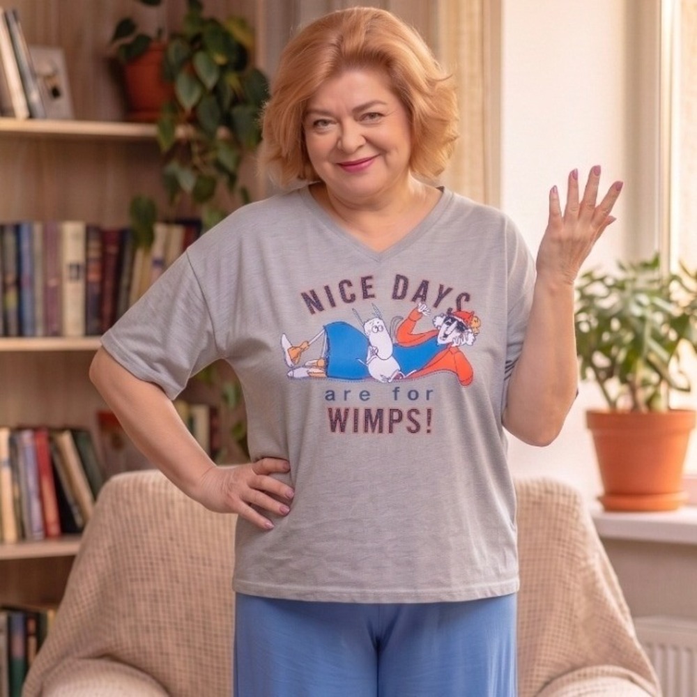 Maxine Womens Vintage Graphic Nice Days For Wimps T-Shirt Gray 30/32 5X